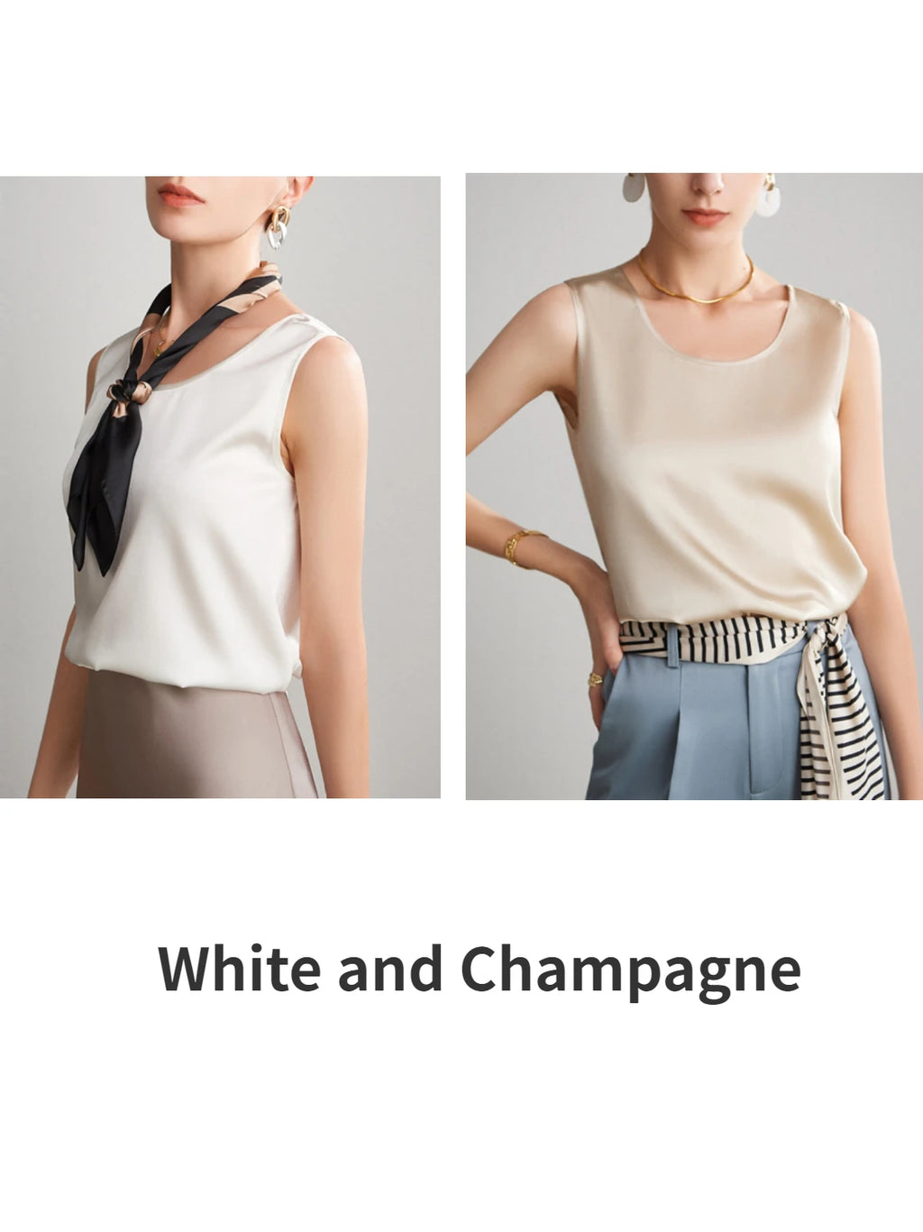 Summer Satin Mulberry Silk Sleeveless Tank Top Champagne Casual Versatile Elegant Vest Loose Fit Women's Fashion 2026
