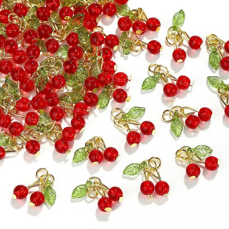 10pcs Red Cherry Charms Cute Glass Red Fruit Pendants with Loop DIY Jewelry Making Accessories for Bracelet Necklace Earrings