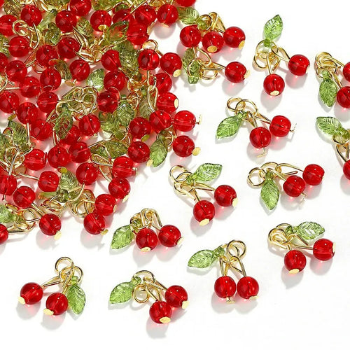 10pcs Red Cherry Charms Cute Glass Red Fruit Pendants with Loop DIY Jewelry Making Accessories for Bracelet Necklace Earrings