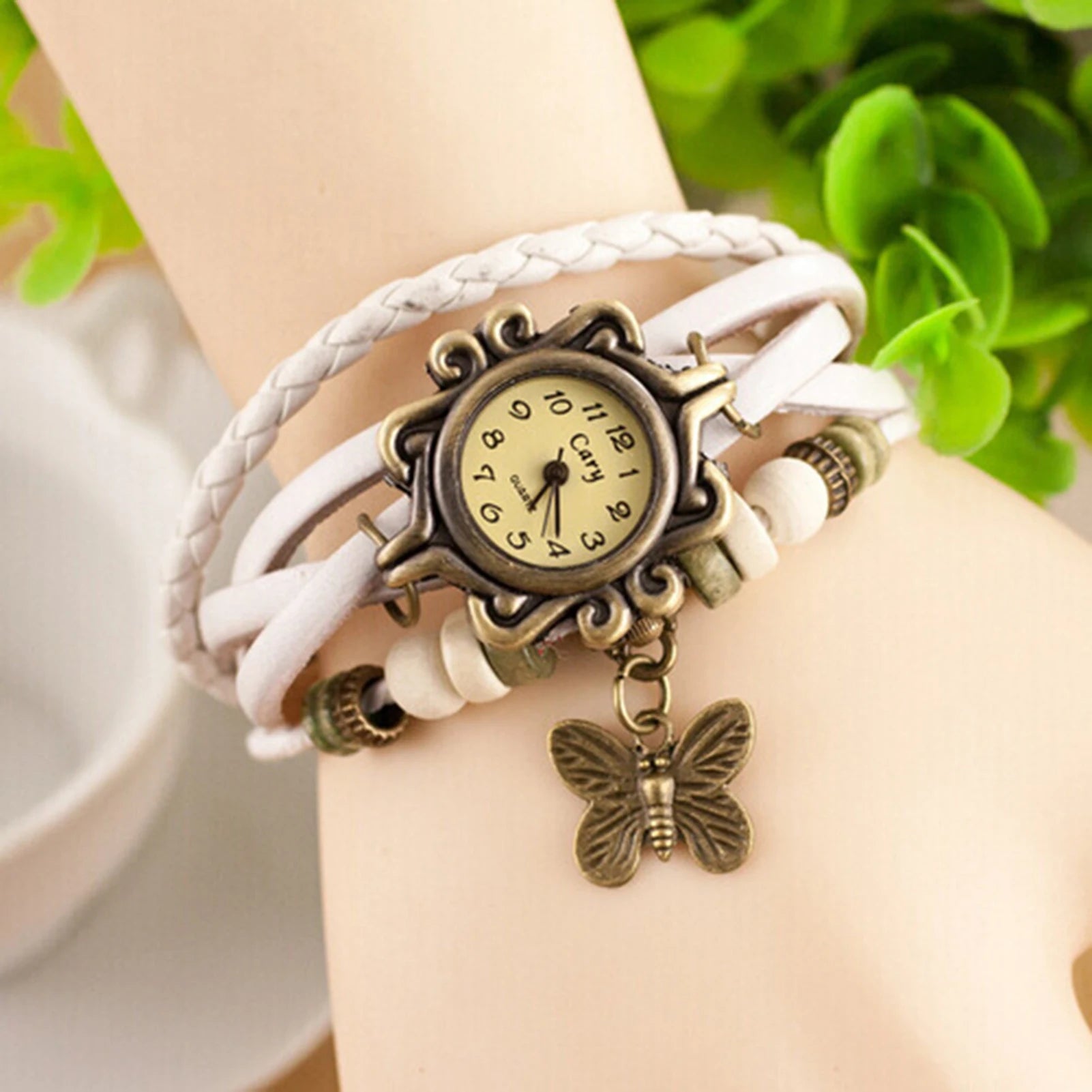 Orologio Donna Vintage Bracciale con Farfalla — Cinturino in Pelle | Quarzo