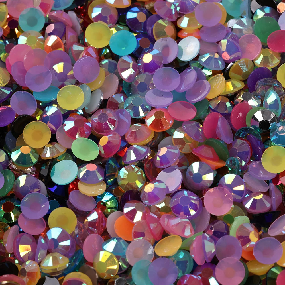 Wholesale Bulk Resin Rhinestone Jelly Color AB transparent AB 2mm,3mm,4mm,5mm,6mm Facets FlatBack Nail Art Garment Decoration