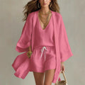 Cotton Linen Summer Women's Suit Elegant 3-piece Sets for Women Sexy V-neck Sleeveless Vest & Short Pant & Cardigan Set