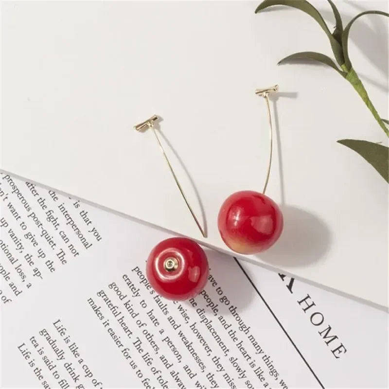Sweet Red Cherry Earring for Women Trendy Korean Small Fresh Sweet Lovely Cherries Pendant Fruit Earrings Party Jewelry Gifts