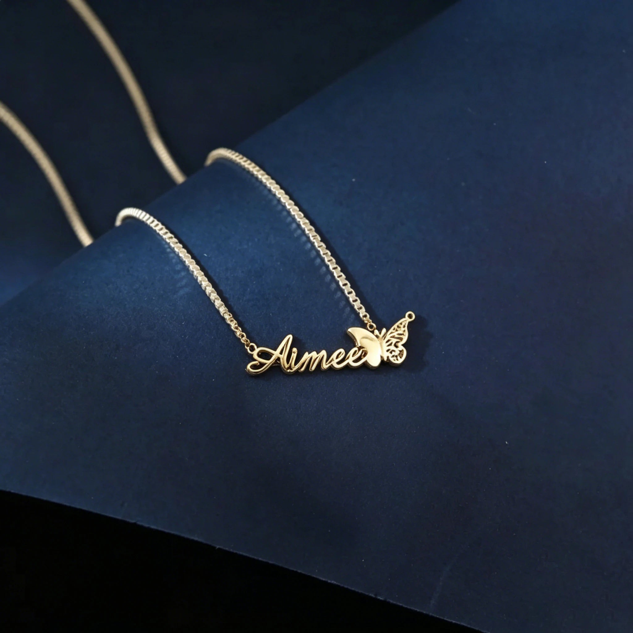 Custom Butterfly Pendant Necklace Handwritten Style Gold Silver Stainless Steel Unisex Accessory for Women Men Anniversary