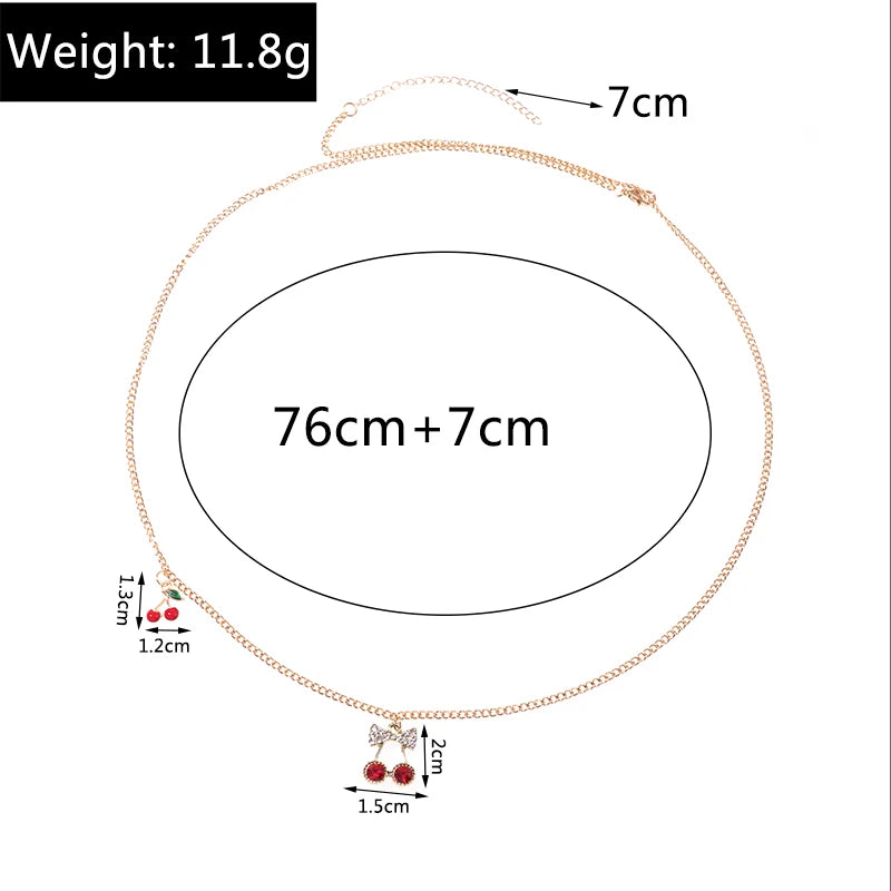 Fashion Gold Color Chain Cherry Waist Chain for Women Summer Beach Sexy Bikini Belly Body Chain Girls Holiday Jewelry Gifts