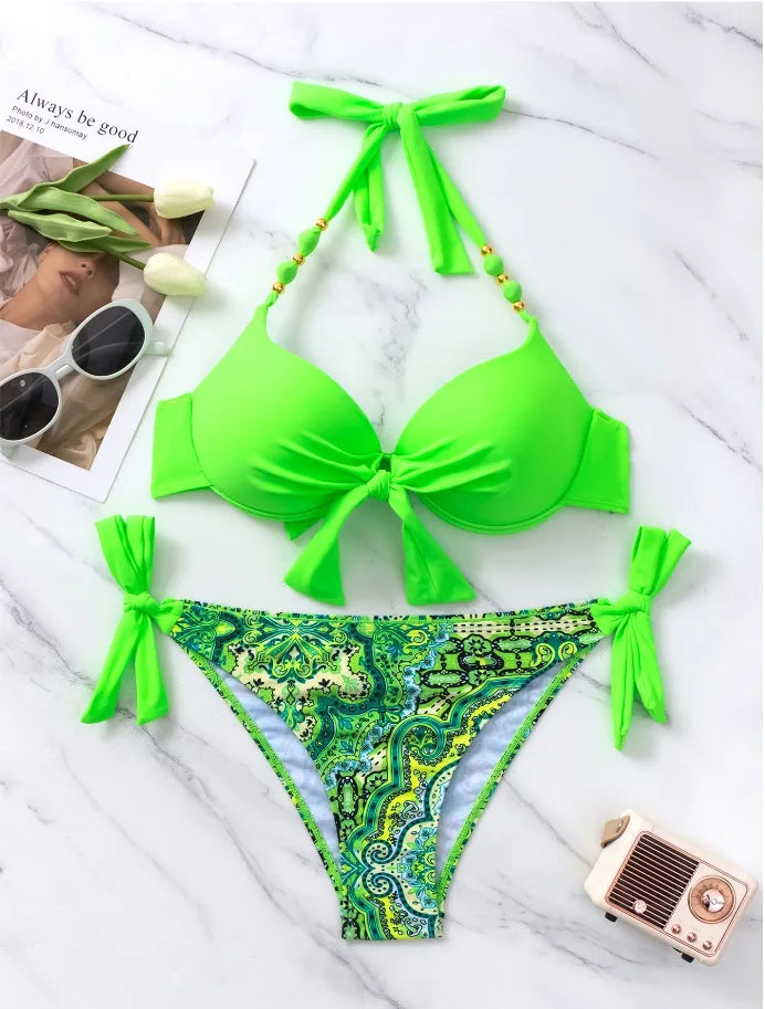 Bikini Push-Up Brasiliano | Costume Due Pezzi con Fiocco