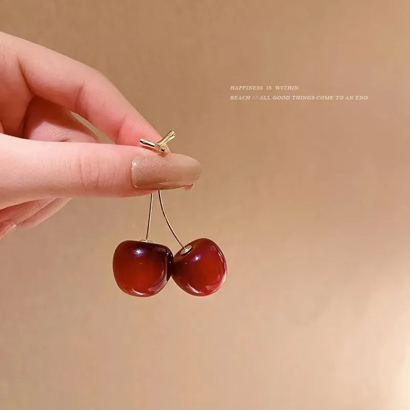 2024 Trendy Small Fresh Sweet Lovely Cherries Earrings Pendant Fruit Earrings Red Cherry Earrings Charm Jewelry