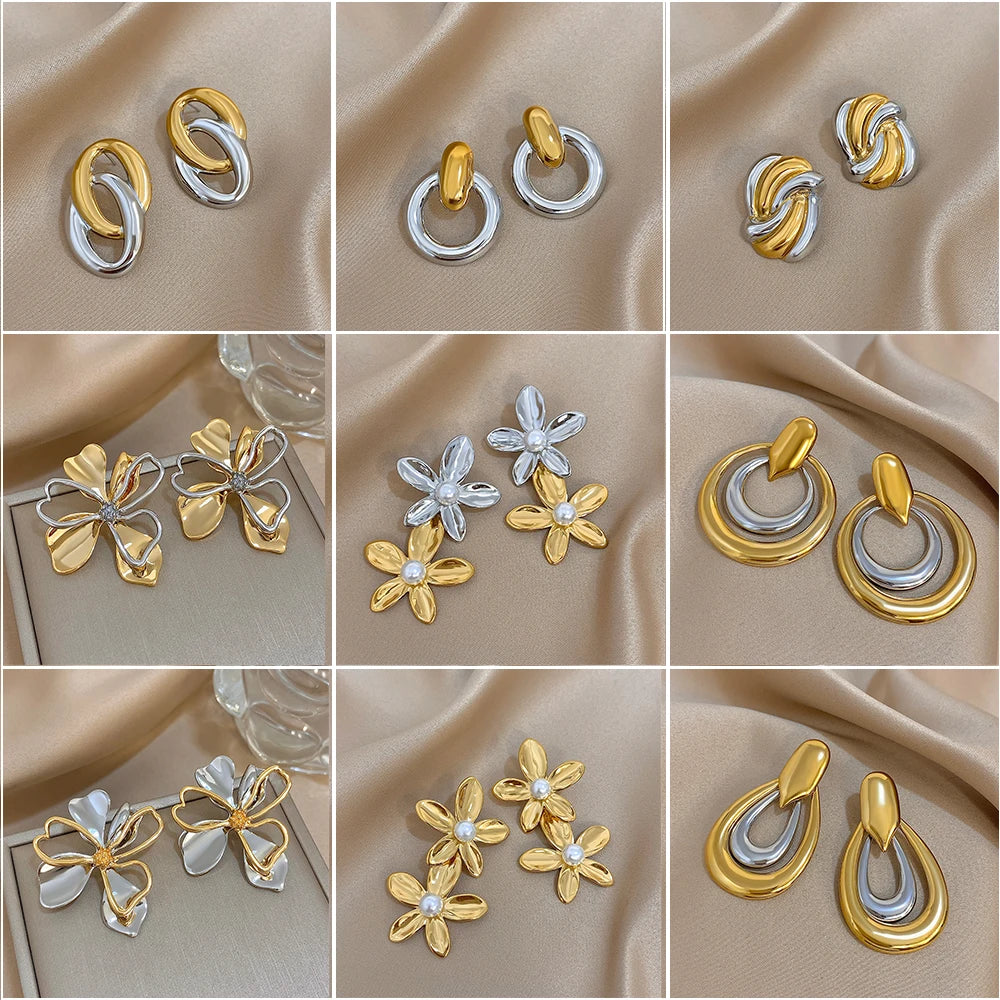 Orecchini Fiore Geometrico Bicolore Placcato Oro – uGlam