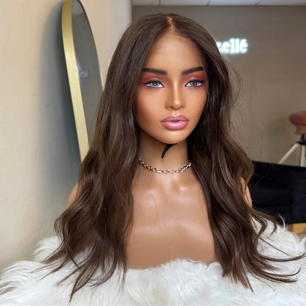 Mocha Brunette Lace Front Wig Long Wavy Brown Wig Natural Looking Heat Resistant Fiber Synthetic Wigs for Women Daily Party Use