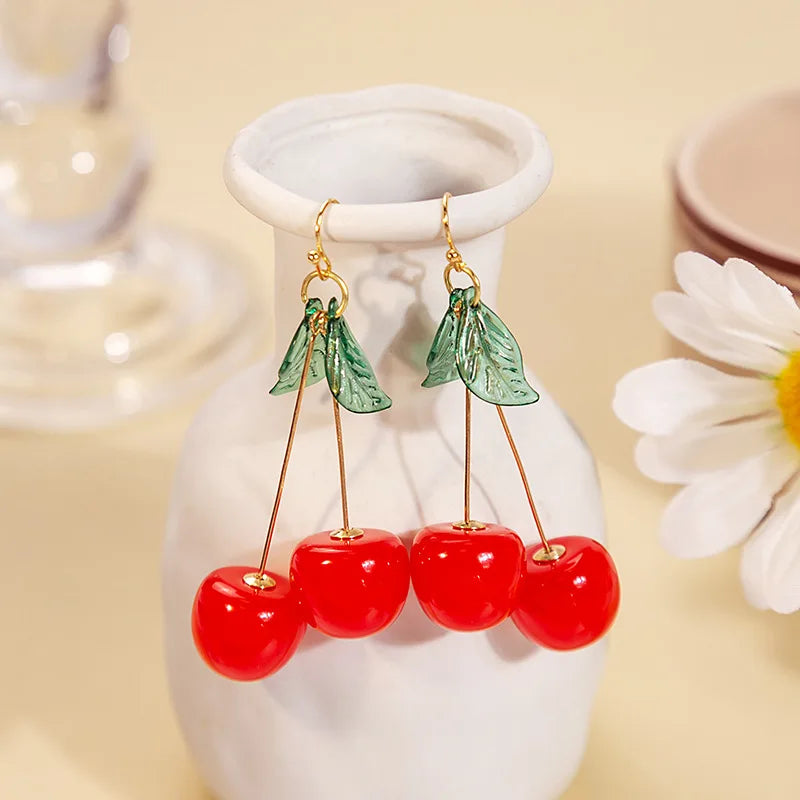 Cute Red Cherry Fruit Earrings For Women Sweet Wedding Party Jewelry Gruadtion Earrings Gifts