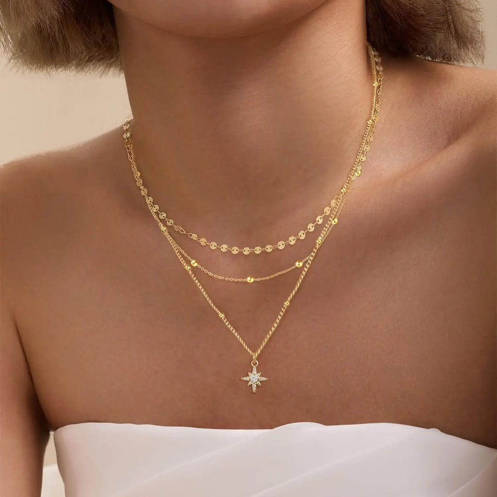 Layered Necklaces for Women,Dainty Gold Necklace Stack 14k Gold Layering Beads Choker Pendant Necklace Set Statement Necklaces