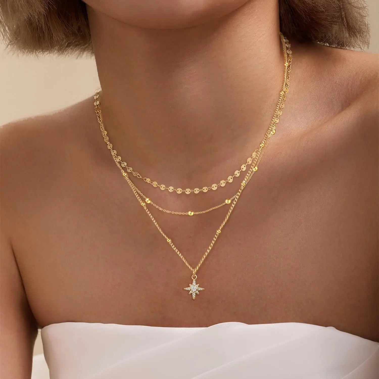 Layered Necklaces for Women,Dainty Gold Necklace Stack 14k Gold Layering Beads Choker Pendant Necklace Set Statement Necklaces