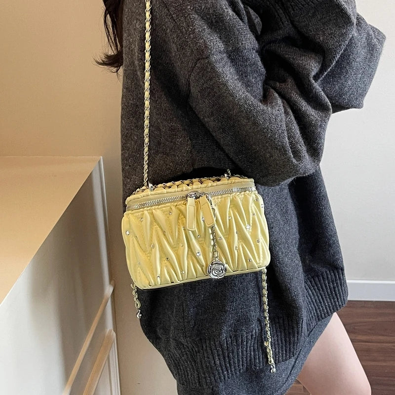 Silver bolsa feminina Fashion Quilted Shoulder Bag Trend Mini Small Box Lipstick Pouch Zipper Purse Chain Crossbody Handbag