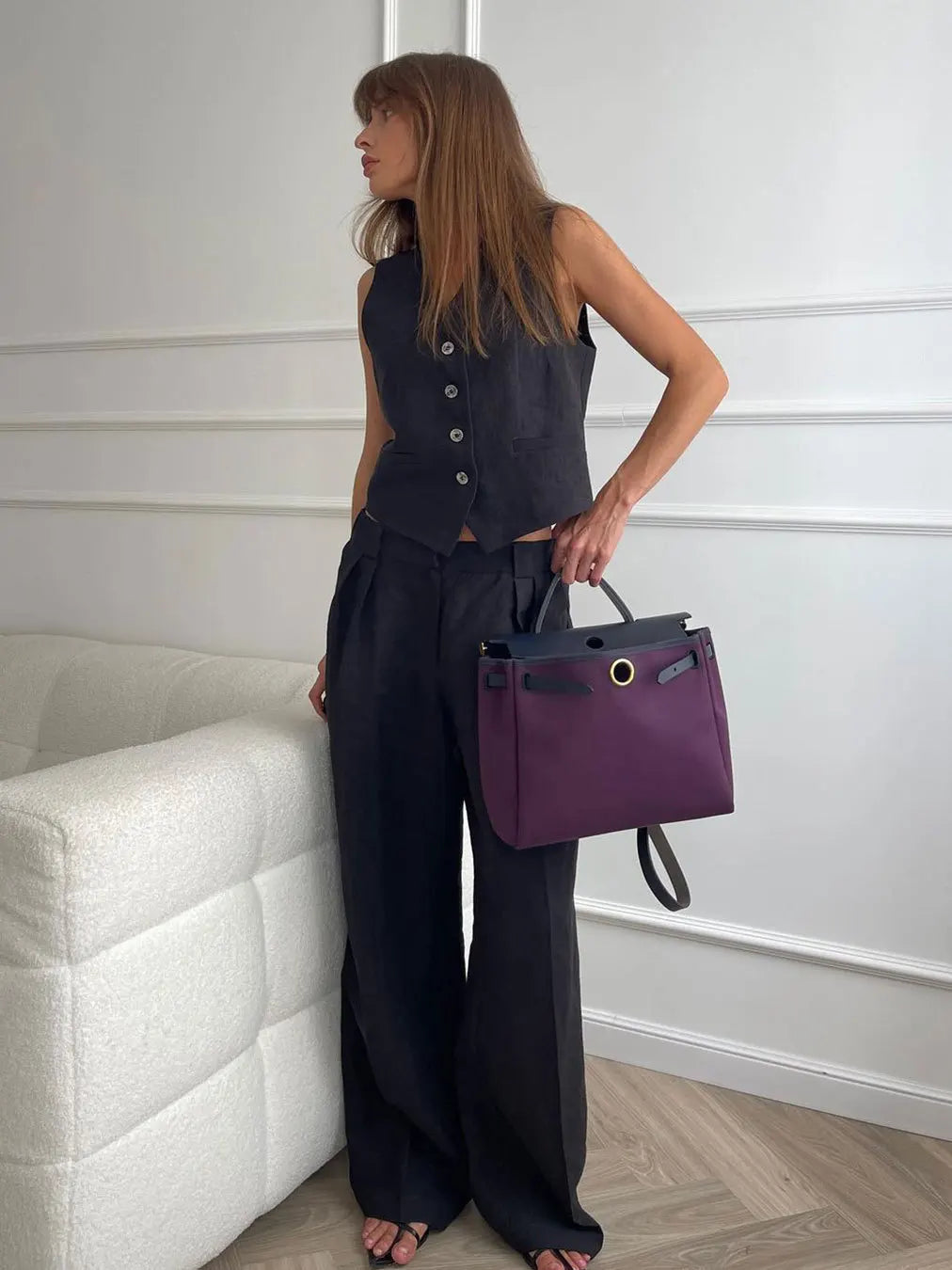 Completo Due Pezzi Donna – Gilet Senza Maniche e Pantaloni in Lino Elegante