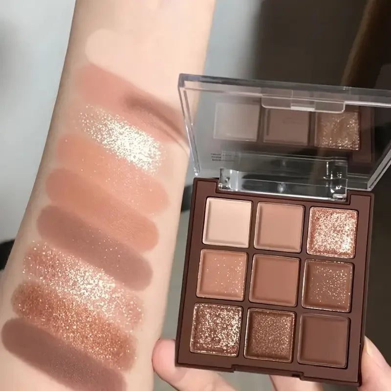 Mocha Chocolate 9-color eyeshadow palette, natural brown and gold tones, matte pearlescent, Valentine's Day & Mother's Day gift
