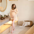 Champagne Sexy See Through Pregnant Woman Gown Short Mini Photoshoot Dresses robe maternite grossesse Pregnancy Dressing