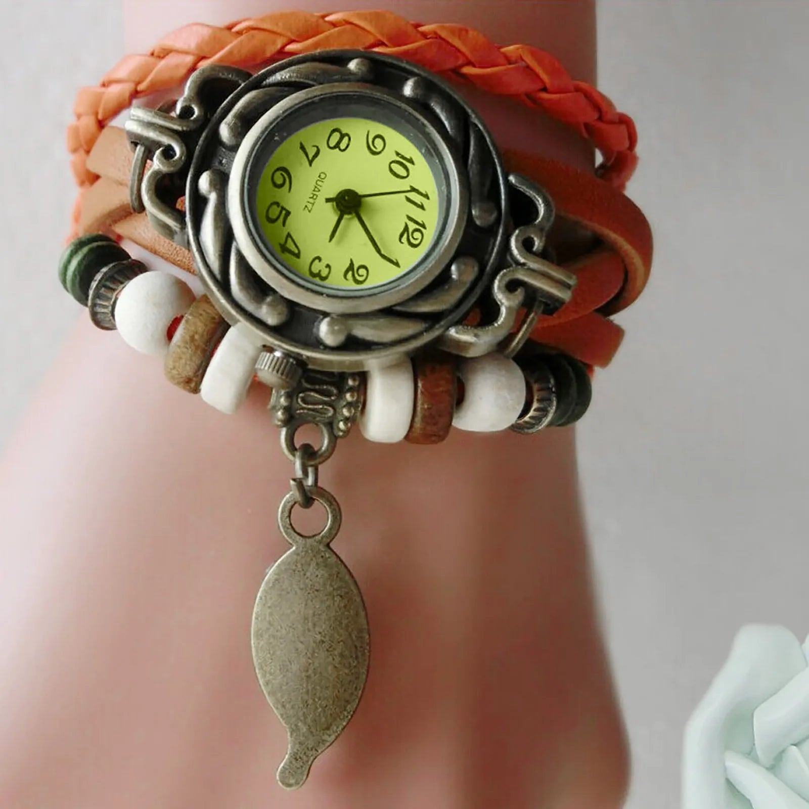 Orologio Bracciale Donna Vintage | Pelle Avvolta Ciondolo Foglia | 6 Colori | uGlam