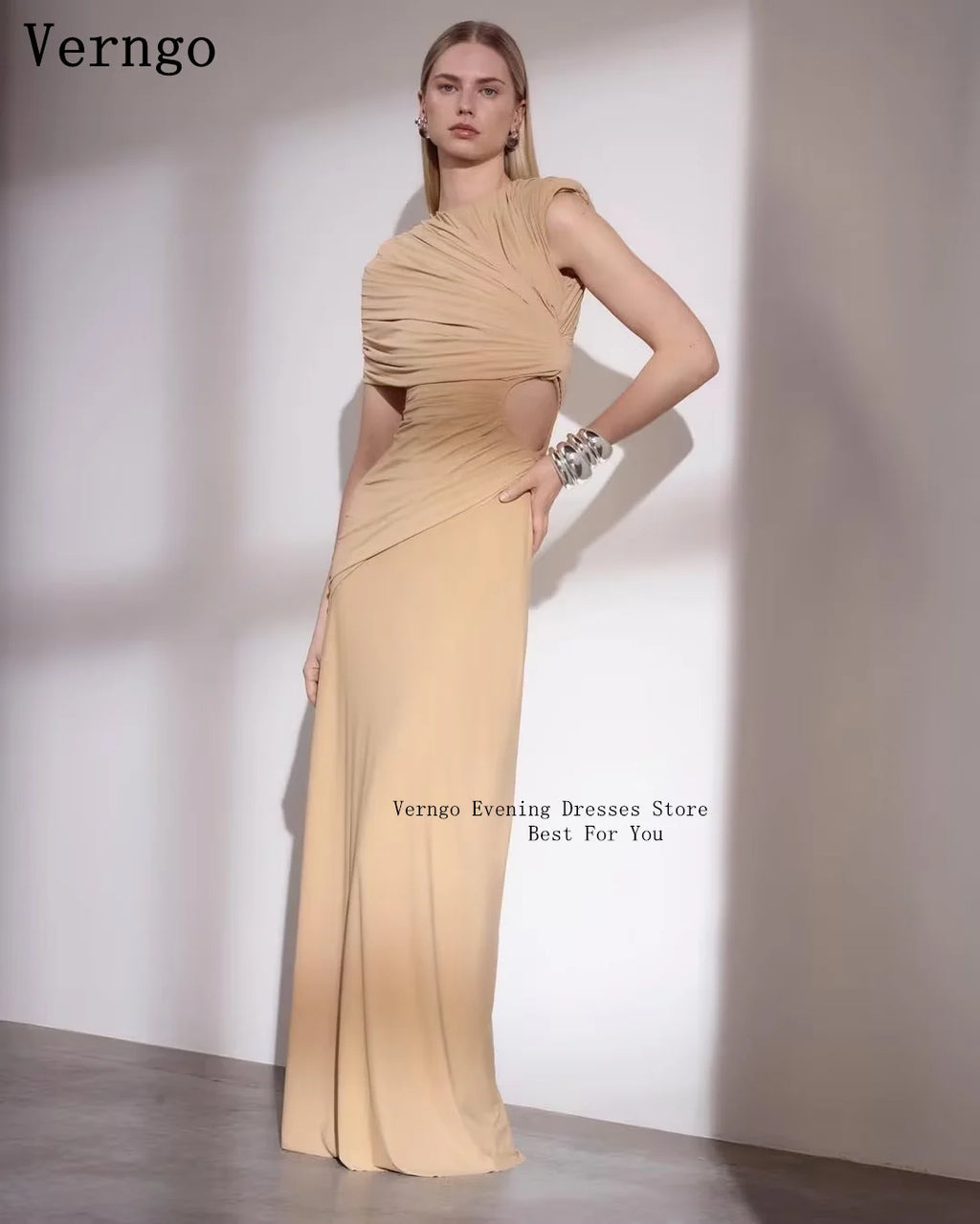 Verngo Dark Champagne Crepe Evening Dress High Neck Slim Prom Party Dresses Elegant Simple Maxi Prom Gowns Customized