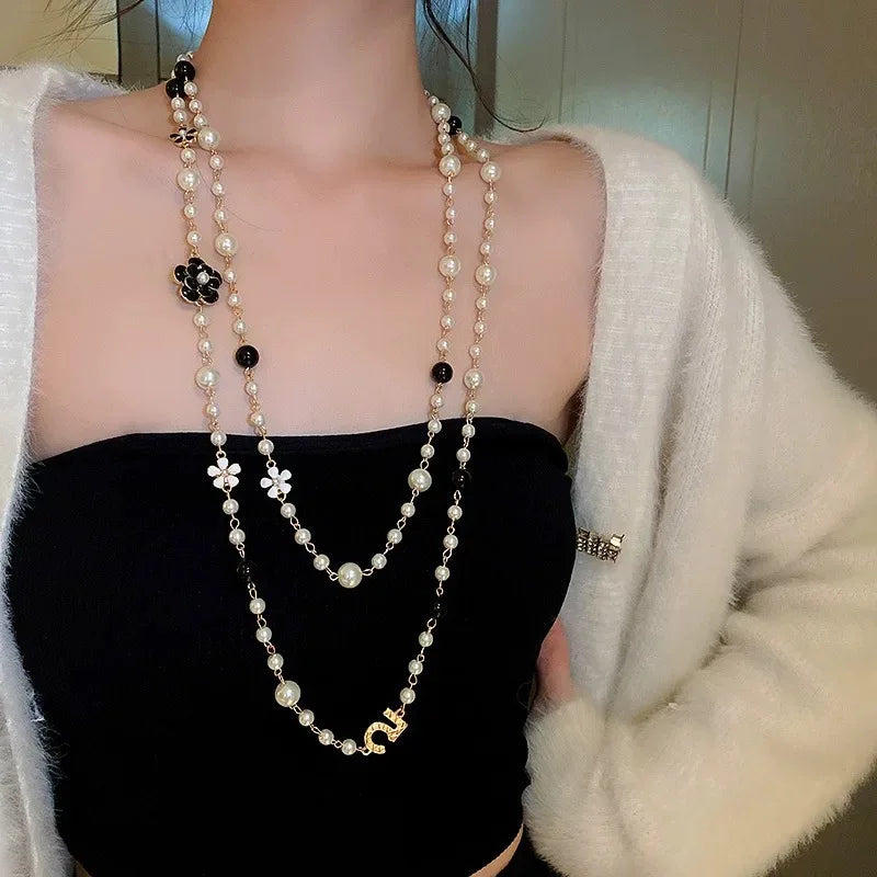Collana Donna Multistrato di Perle Luxury – Catena Maglione Lunga Autunno Inverno