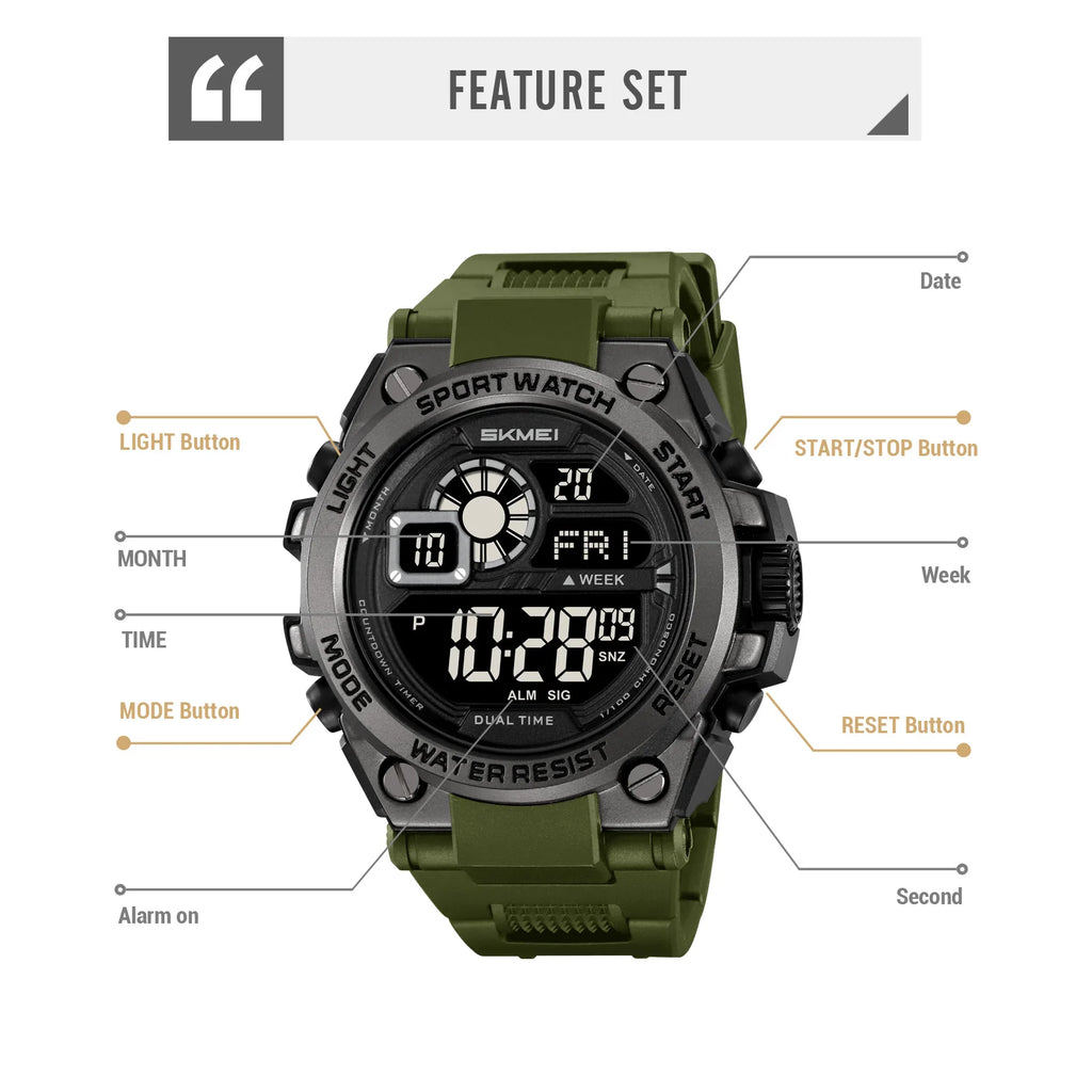 Orologio Digitale Militare SKMEI | Sport Luminoso Impermeabile 30m