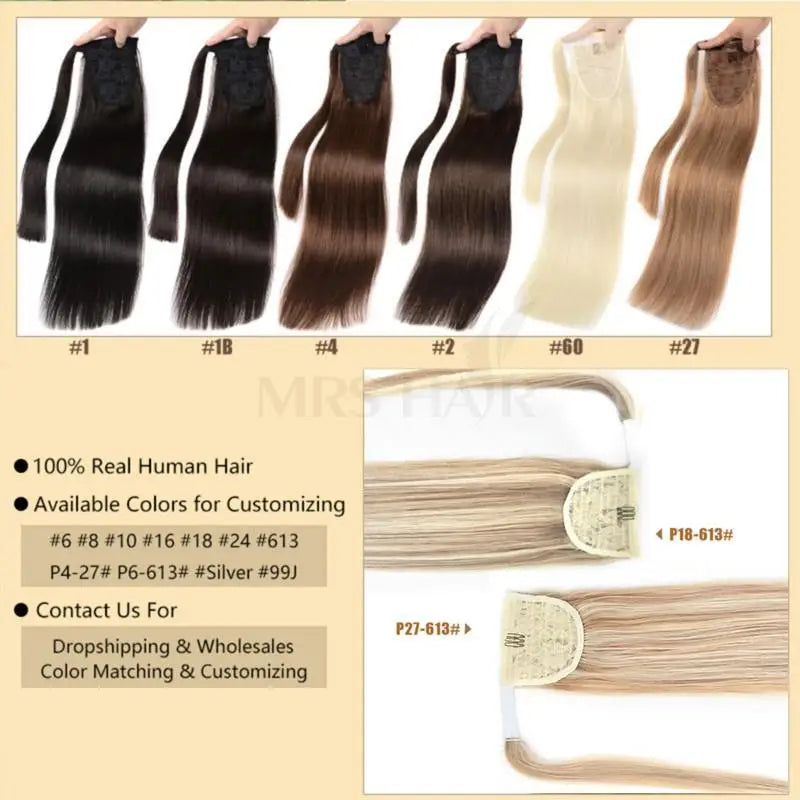 Chocolate Brown Human Hair Ponytail Real Natural Hair Clip In Ponytail Human Hair High Ponytails #2 Dark Brown 14-22 Inch