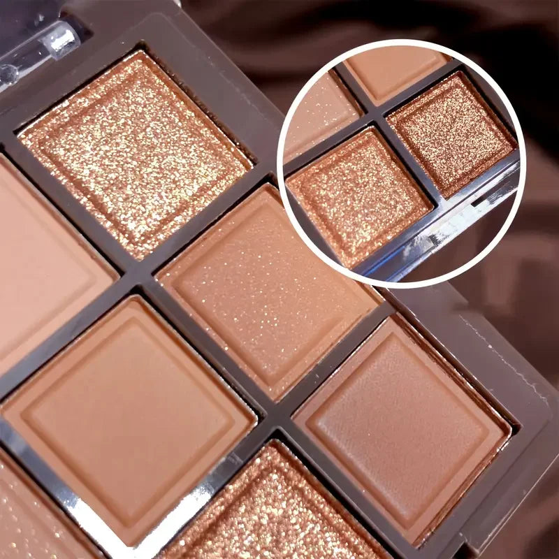 Mocha Chocolate 9-color eyeshadow palette, natural brown and gold tones, matte pearlescent, Valentine's Day & Mother's Day gift