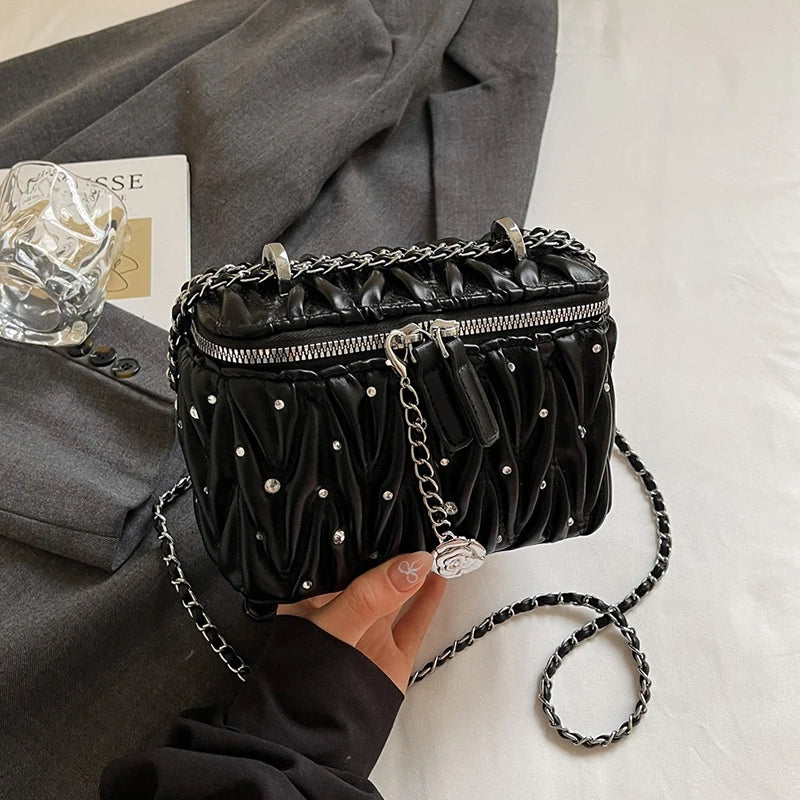 Silver bolsa feminina Fashion Quilted Shoulder Bag Trend Mini Small Box Lipstick Pouch Zipper Purse Chain Crossbody Handbag
