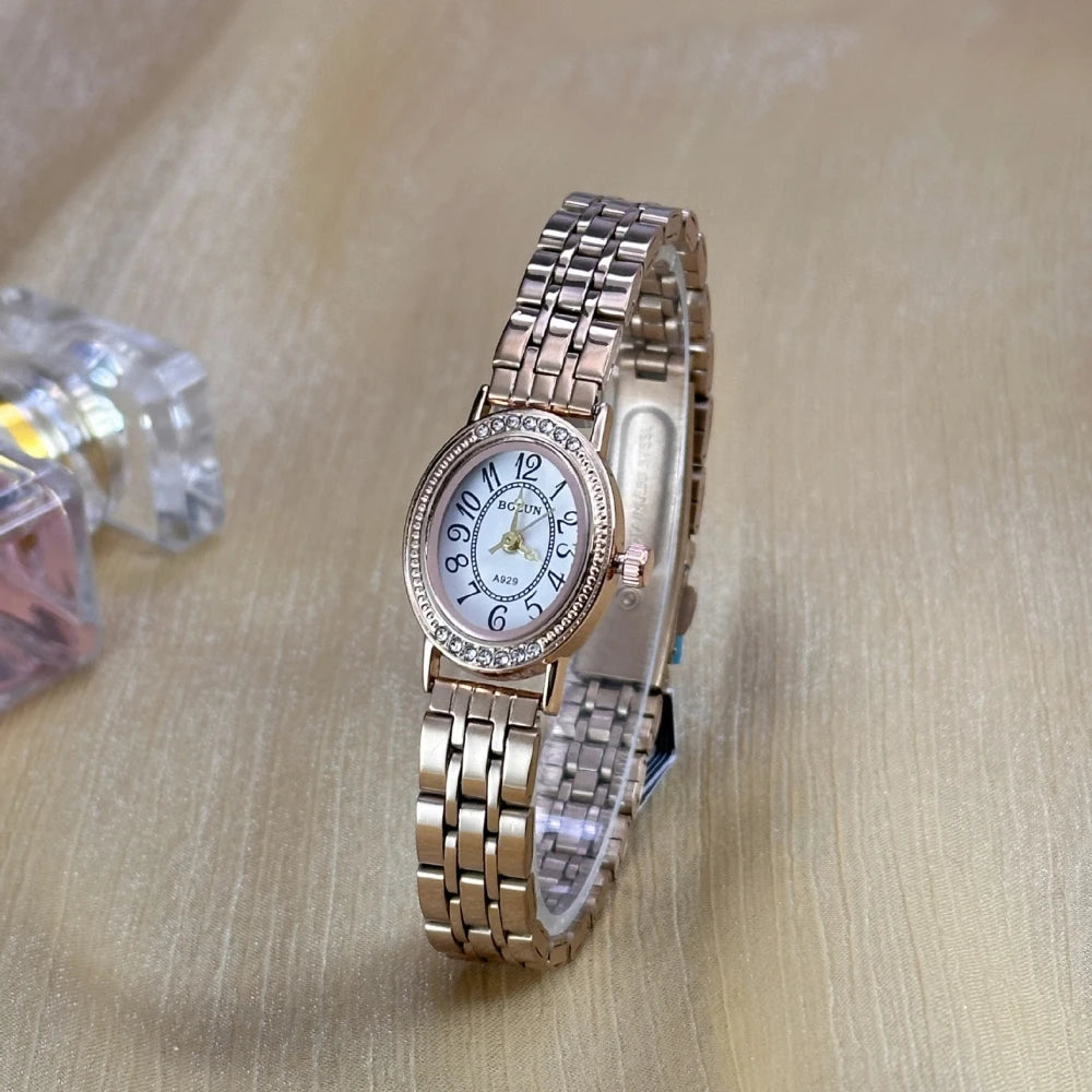 Orologio da Donna Ovale con Diamanti – Cassa in Acciaio, Quadrante Romano, Quarzo