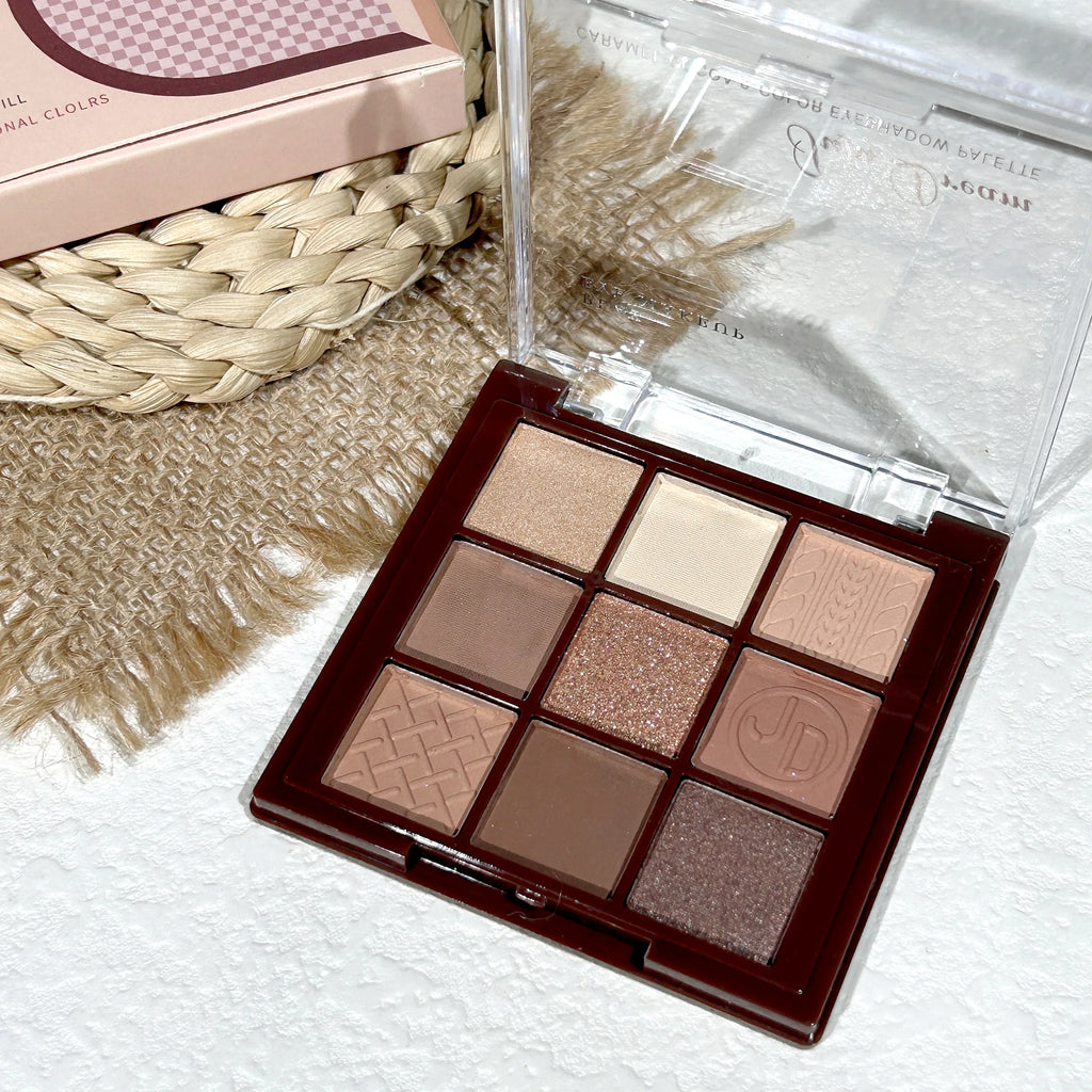 Chocolate Warm Brown Earth Palette - 9 Shades Matte Orange Brown Pearlescent Glitter Illuminating Wear Eyeshadow