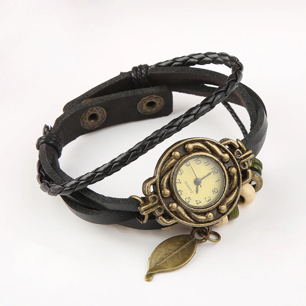Orologio Donna Vintage Bracciale con Farfalla — Cinturino in Pelle | Quarzo