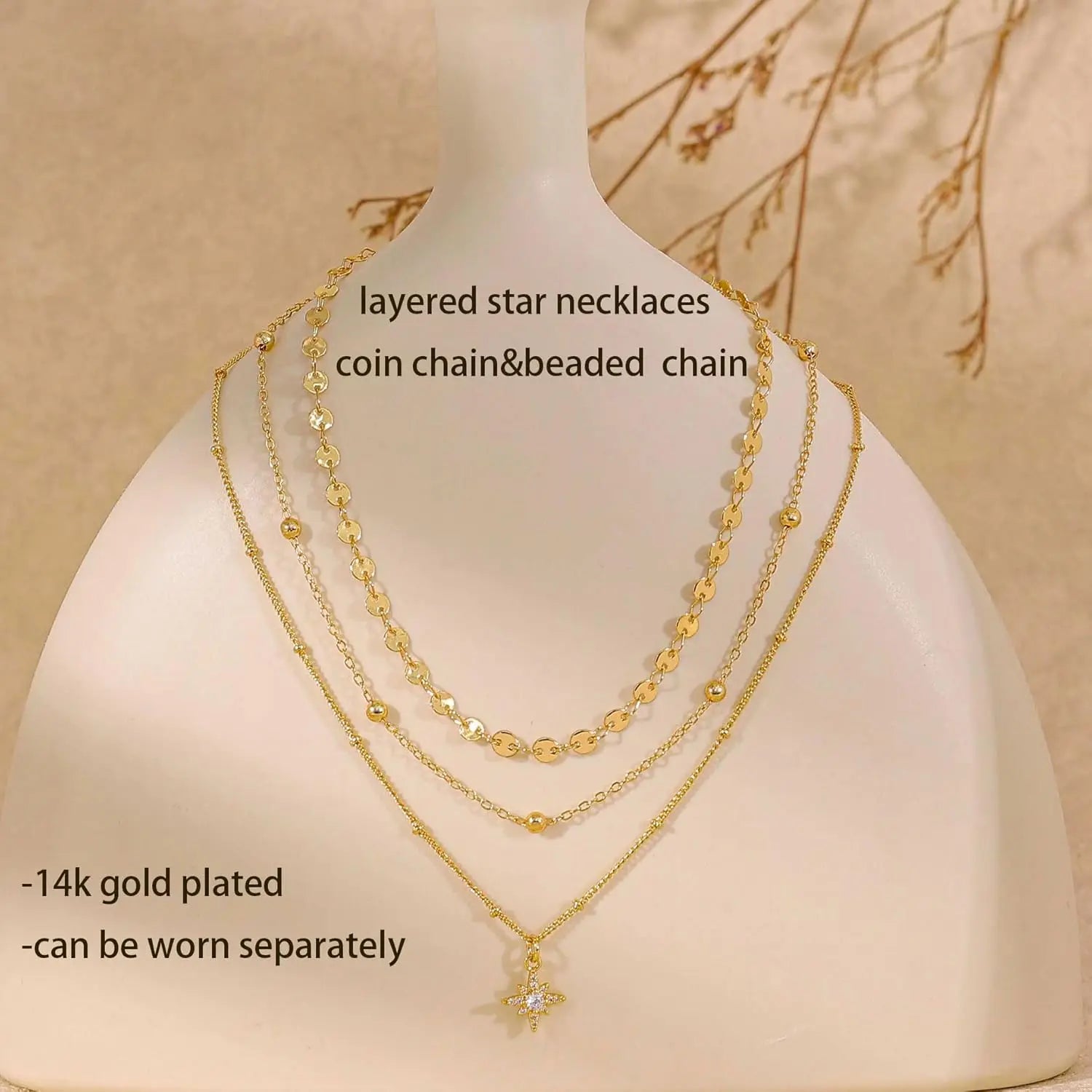 Layered Necklaces for Women,Dainty Gold Necklace Stack 14k Gold Layering Beads Choker Pendant Necklace Set Statement Necklaces