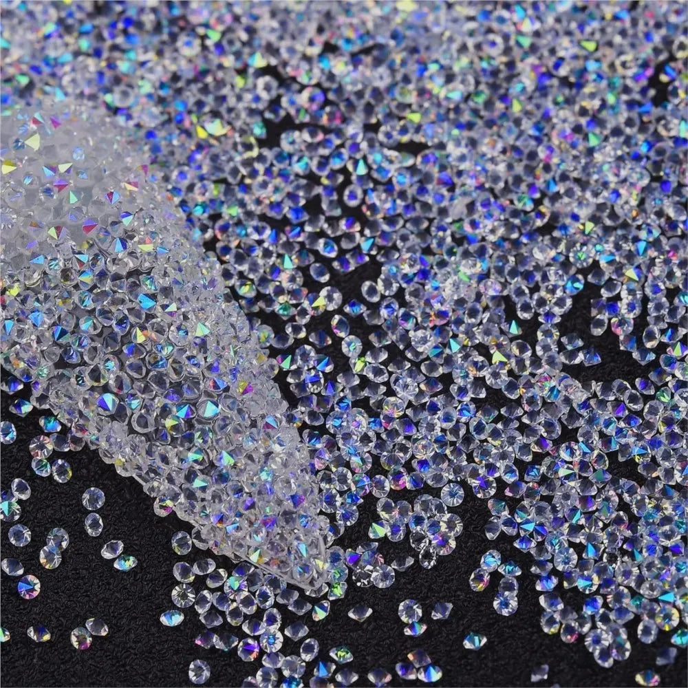 1Bag Ultra Mini 1.2mm Nail Rhinestones Micro Crystal Iridescent Bling Tiny Diamond Nail Gems AB/Clear Rhinestone Nail Decoration