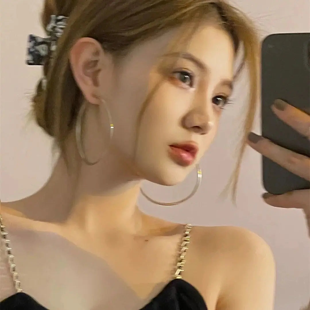 Oversized Hoop Earrings S925 Silver Korean Minimalist Style Everyday Fashion Statement Earrings Lightweight Chic Accessory Gift