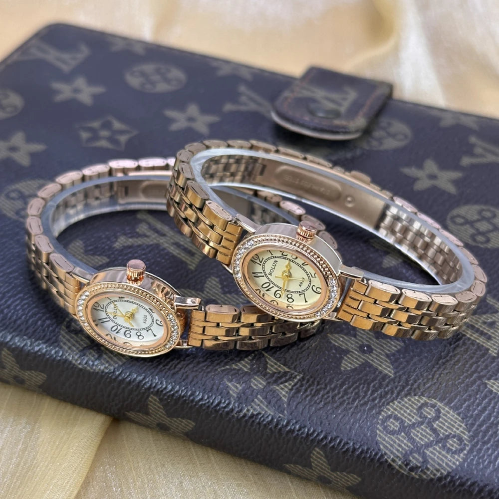 Orologio da Donna Ovale con Diamanti – Cassa in Acciaio, Quadrante Romano, Quarzo