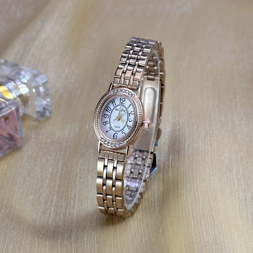Orologio da Donna Ovale con Diamanti – Cassa in Acciaio, Quadrante Romano, Quarzo