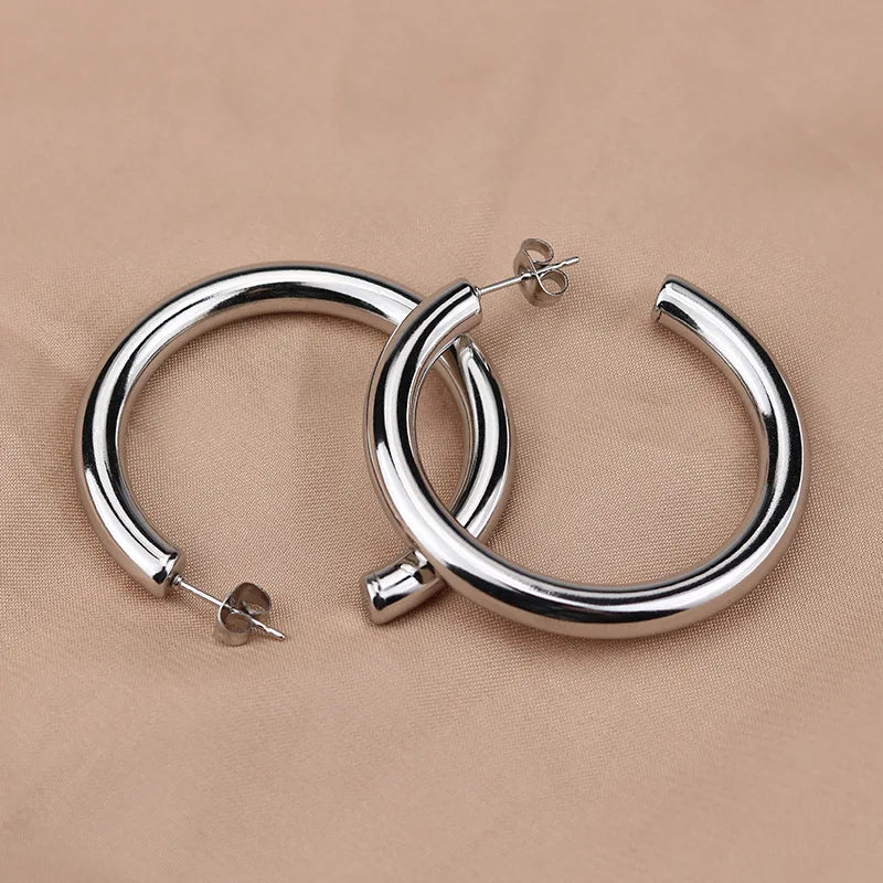 Orecchini Hoop Oversize Donna in Acciaio Inox Placcato – Gold Silver Rose Gold 25-50mm