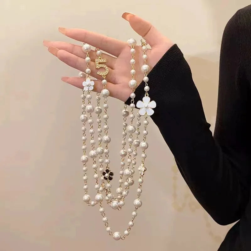 Luxury Multi-Layer Pearl Necklace, Elegant Minimalist Long, Autumn Winter Sweater Chain Women’s, Daily/Office Versatile