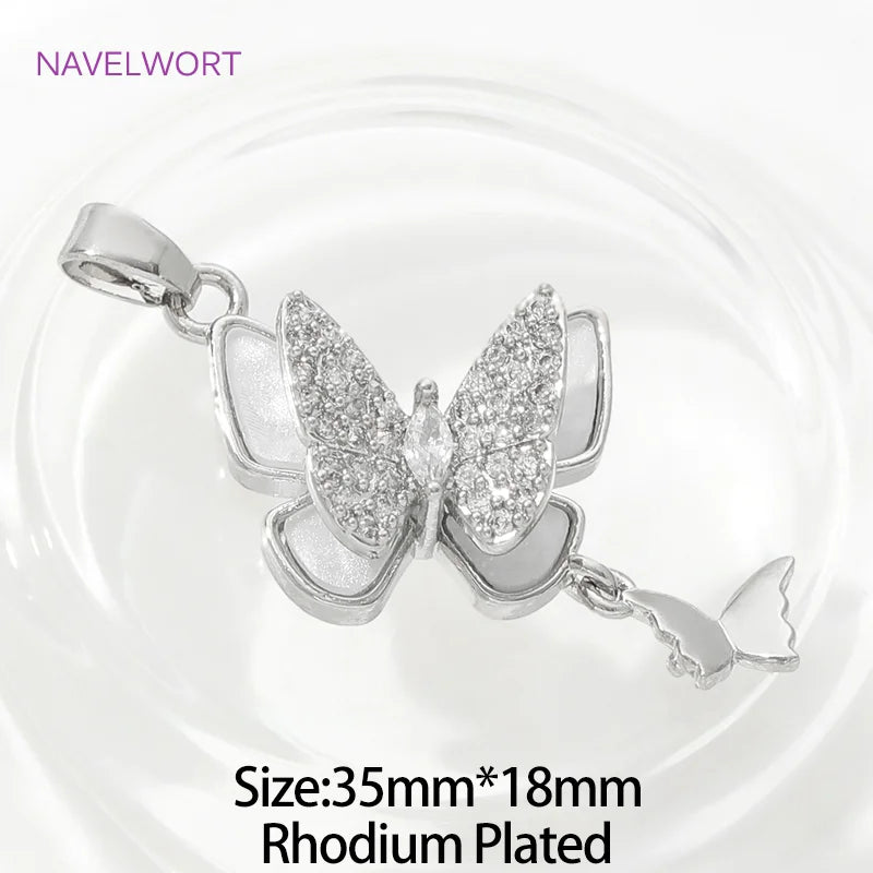 Trendy Inlaid Zircon Butterfly Pendants 18K Gold Plated Brass Butterfly Charms Pendants For DIY Necklace Making Accessories
