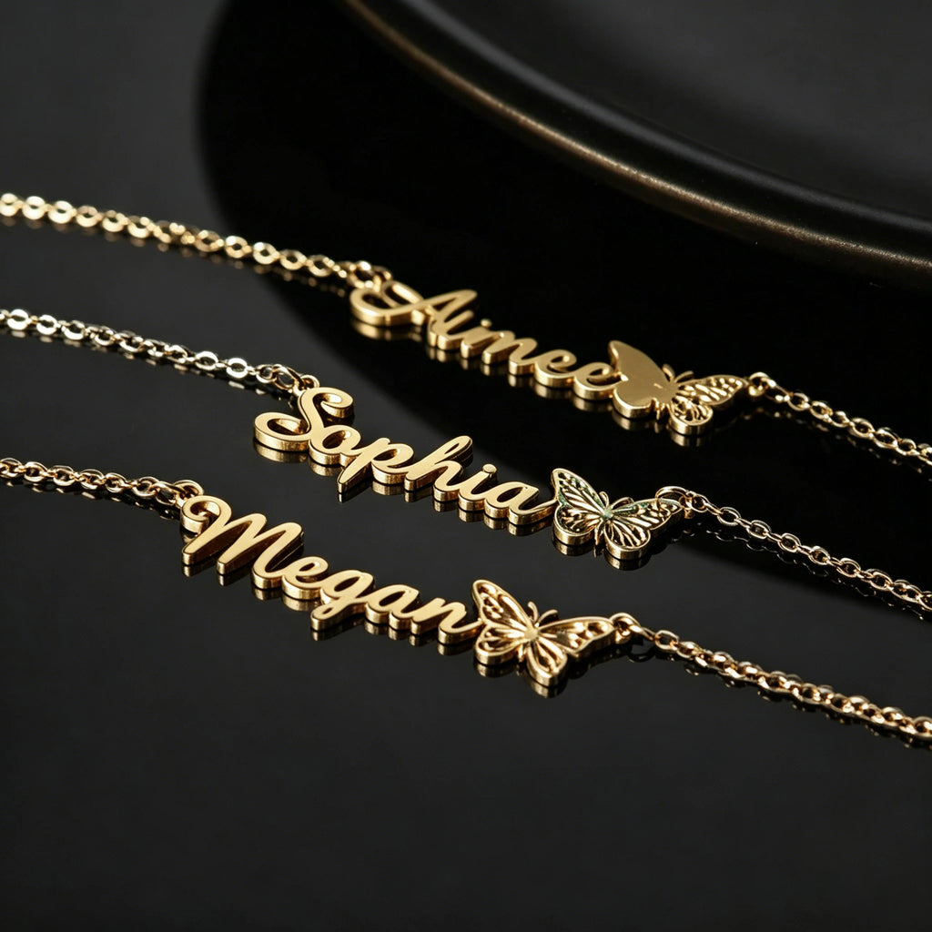 Custom Butterfly Pendant Necklace Handwritten Style Gold Silver Stainless Steel Unisex Accessory for Women Men Anniversary
