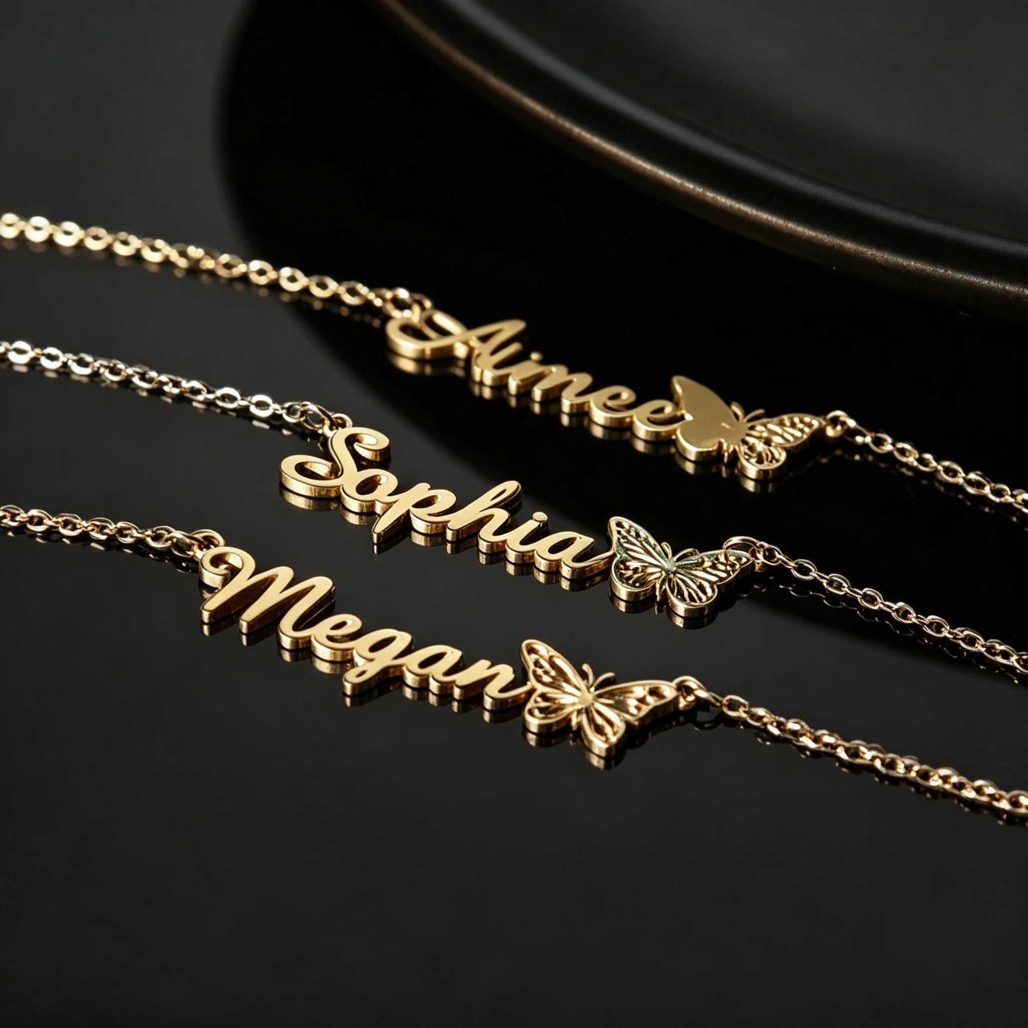 Custom Butterfly Pendant Necklace Handwritten Style Gold Silver Stainless Steel Unisex Accessory for Women Men Anniversary