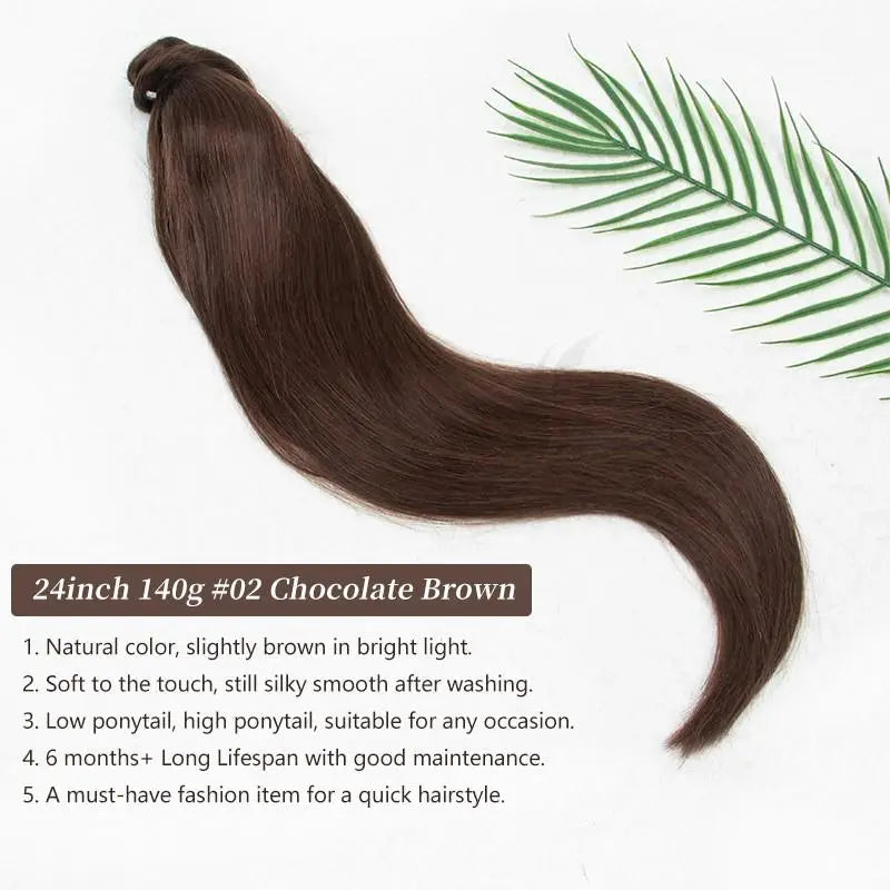Chocolate Brown Human Hair Ponytail Real Natural Hair Clip In Ponytail Human Hair High Ponytails #2 Dark Brown 14-22 Inch