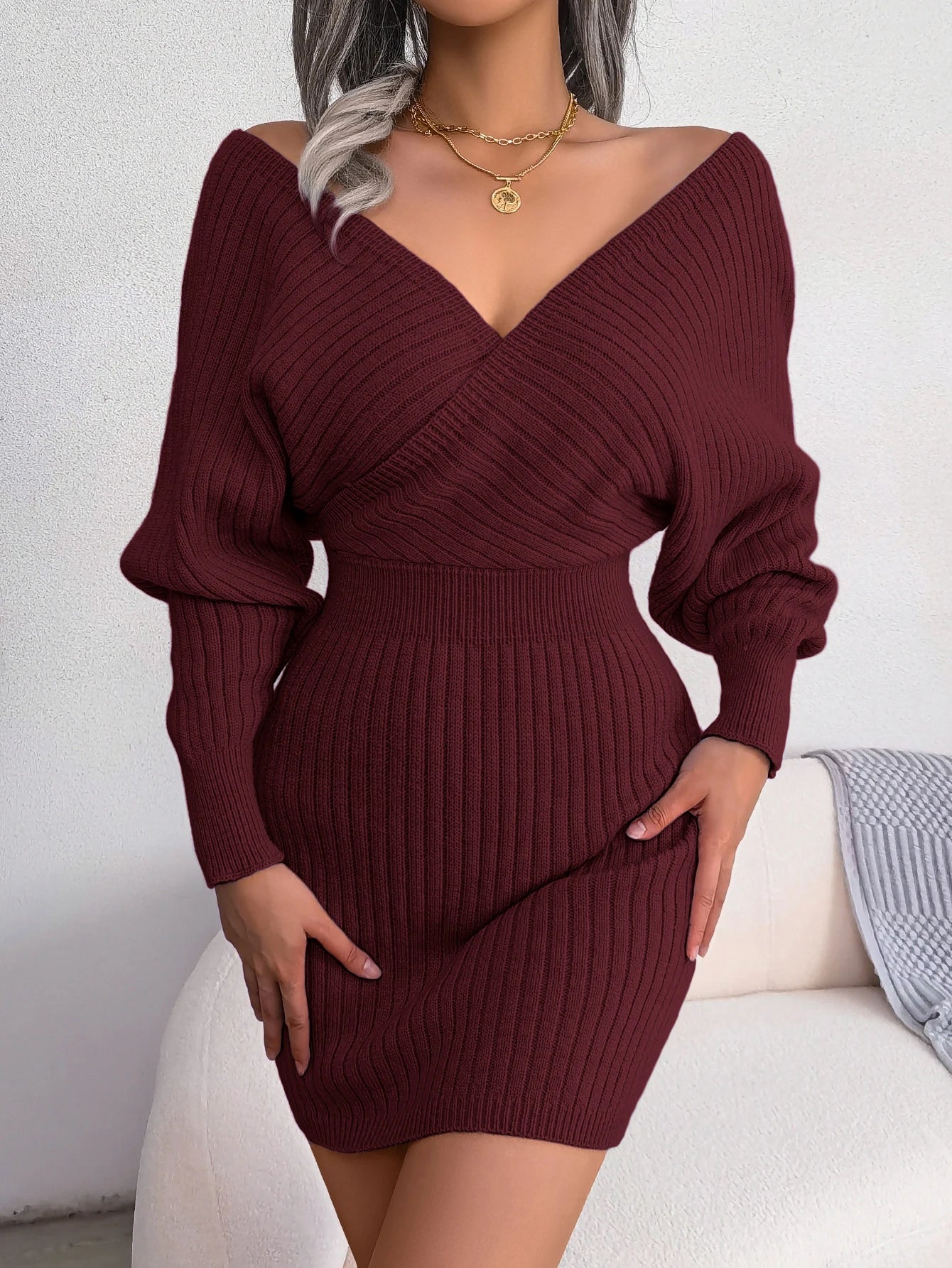 Abito Bodycon Donna in Maglia – Manica Lunga Sweater Dress Autunno Inverno
