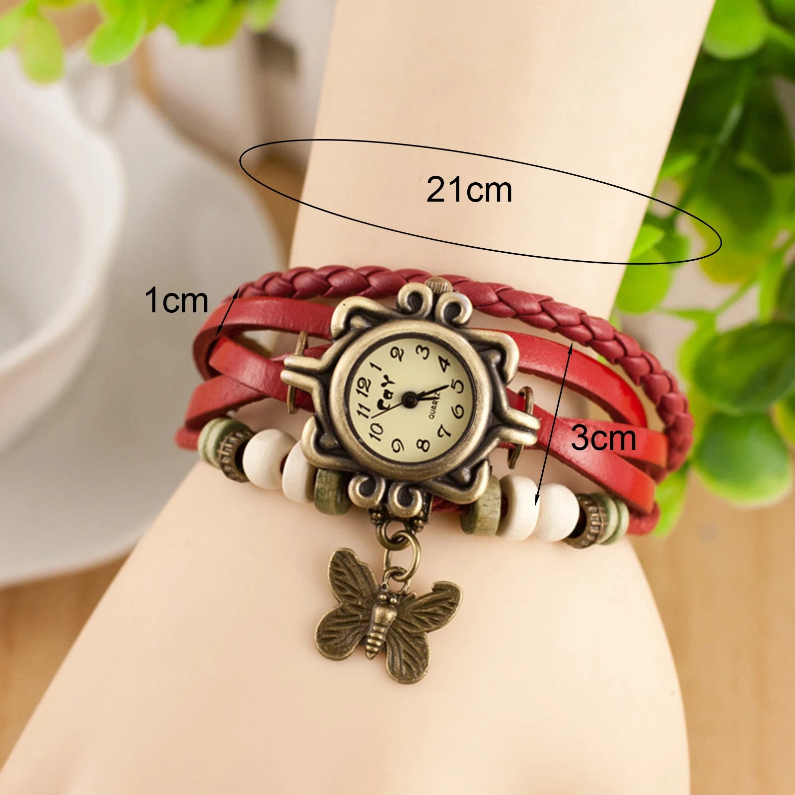 Orologio Donna Vintage Bracciale con Farfalla — Cinturino in Pelle | Quarzo