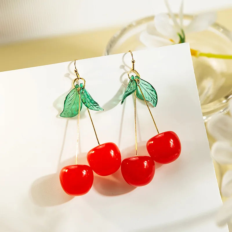 Cute Red Cherry Fruit Earrings For Women Sweet Wedding Party Jewelry Gruadtion Earrings Gifts