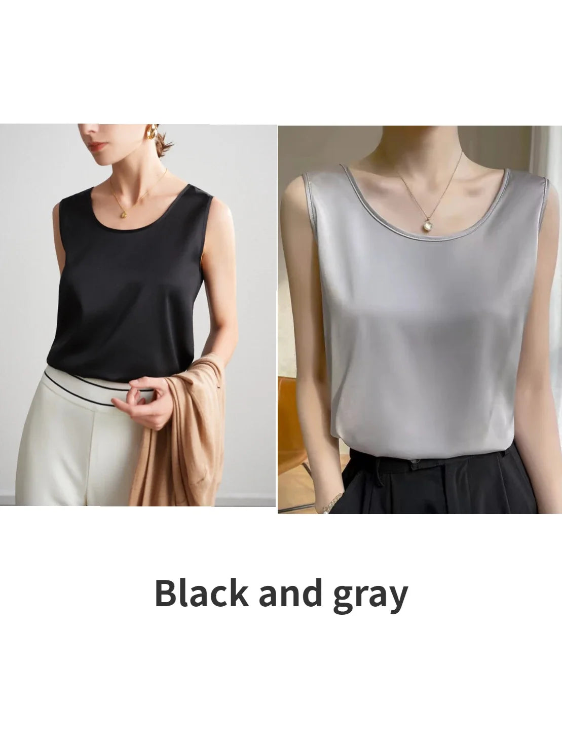 Top Donna Senza Maniche Raso Seta | Canotta Elegante Versatile | 28 Colori | uGlam