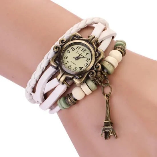 Orologio Donna Vintage Bracciale con Farfalla — Cinturino in Pelle | Quarzo