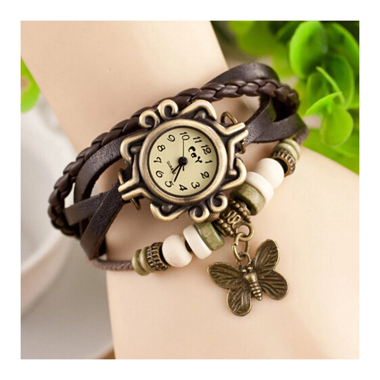 Orologio Donna Vintage Bracciale con Farfalla — Cinturino in Pelle | Quarzo