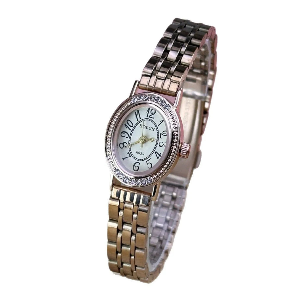Orologio da Donna Ovale con Diamanti – Cassa in Acciaio, Quadrante Romano, Quarzo