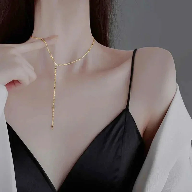 Collana Donna Doppio Strato con Nappa – Catena Geometrica Dorata Stile Minimalista