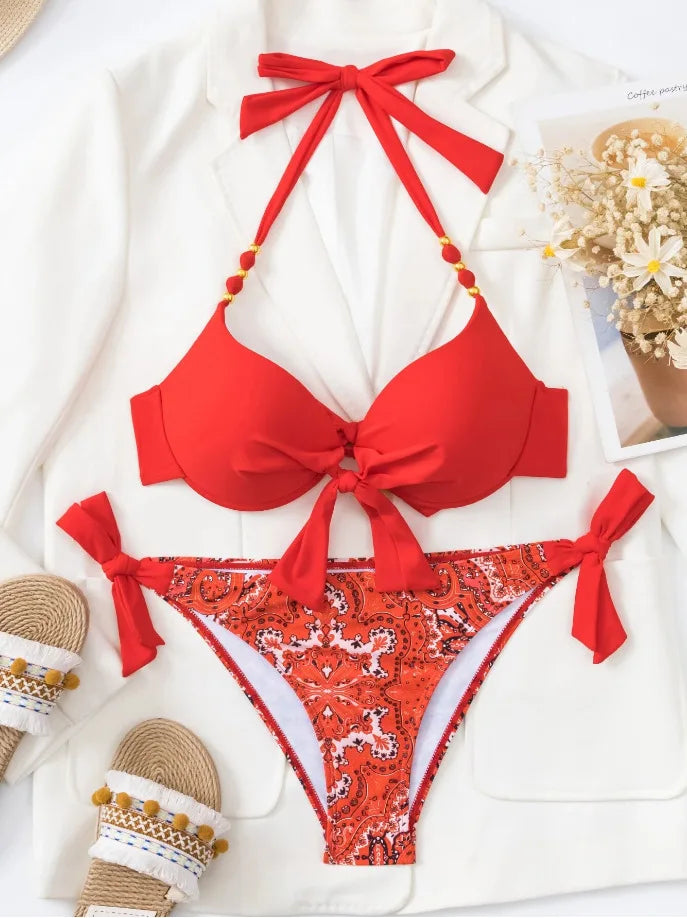 Bikini Push-Up Brasiliano | Costume Due Pezzi con Fiocco